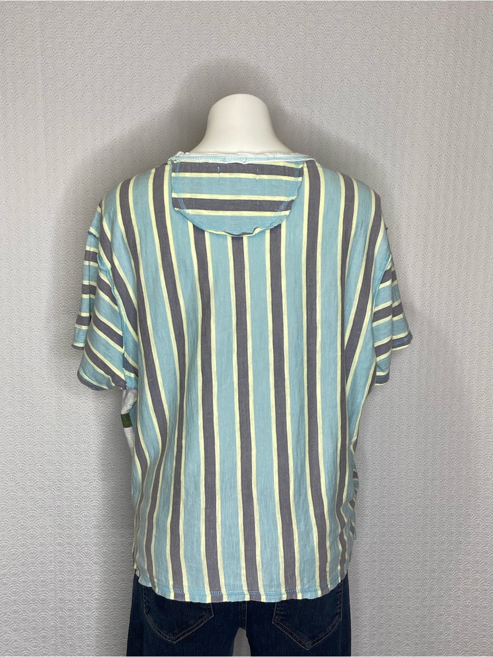 WE THE FREE Get Real Tee Oversized Striped Colorblock Cotton Green Size XS - Picture 9 of 14